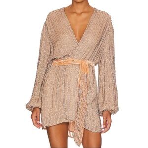 NWT Retrofête Gabrielle Sequin Robe Dress in Silver Nude (sz: xs)